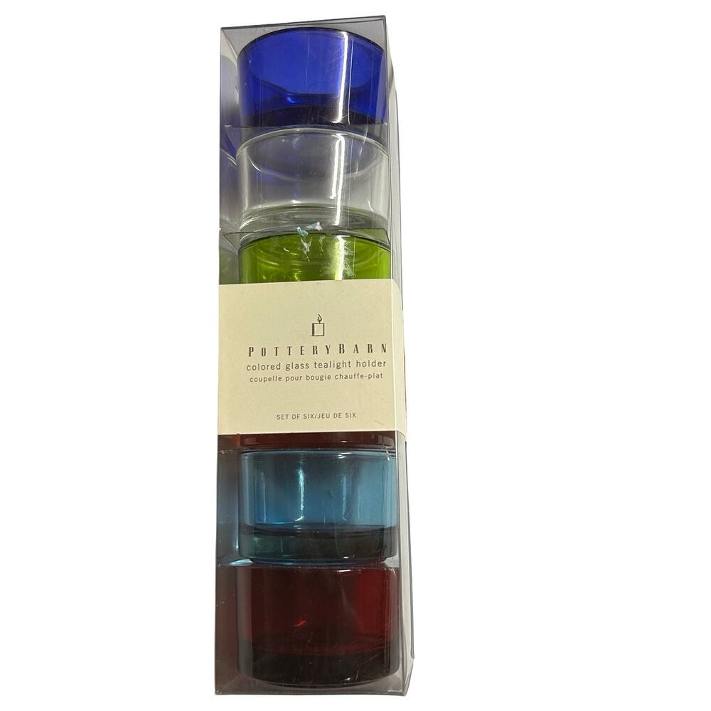 Pottery Barn Glass Translucent Multicolor Tea Light Candle Holders Set Of 6